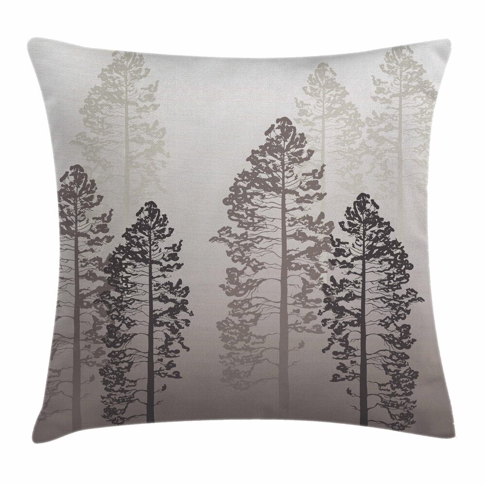 6100 Country Throw Pillow Cushion Cover, Pine Trees in The Forest on Foggy